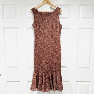 NWOT MARINA Mauve Glitter Lace Flounce Midi Dress